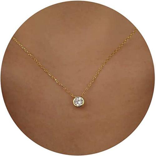 Dainty CZ Diamond Bezel Pendant Necklace