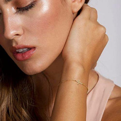 Dainty Cubic Zirconia Cross Bracelet