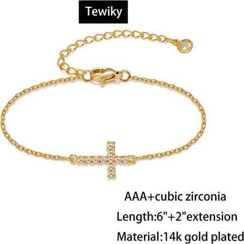 Dainty Cubic Zirconia Cross Bracelet
