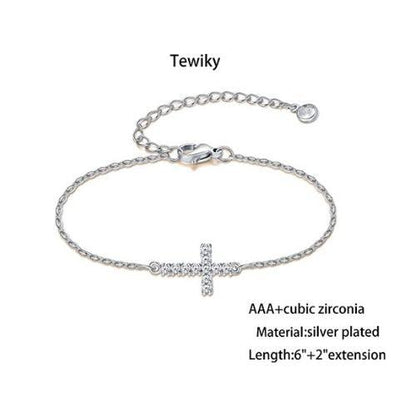 Dainty Cubic Zirconia Cross Bracelet