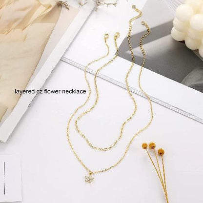 Dainty Layered CZ Flower Necklace