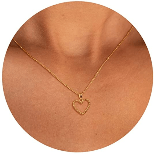 Beads Chain with Open Heart Pendant Necklace