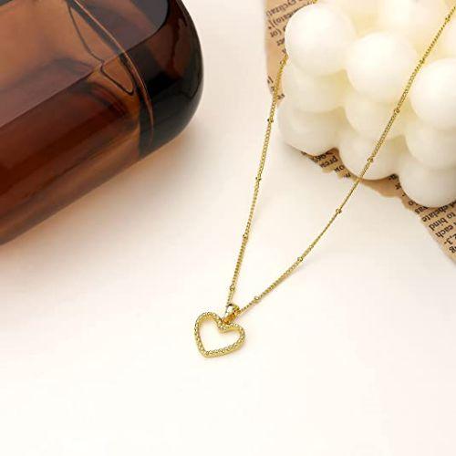 Beads Chain with Open Heart Pendant Necklace