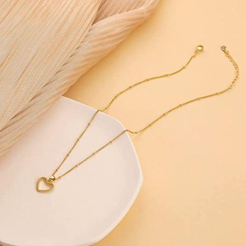 Beads Chain with Open Heart Pendant Necklace