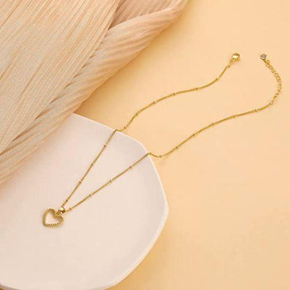 Beads Chain with Open Heart Pendant Necklace