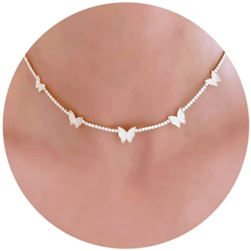 CZ Diamond Butterfly Choker Necklace