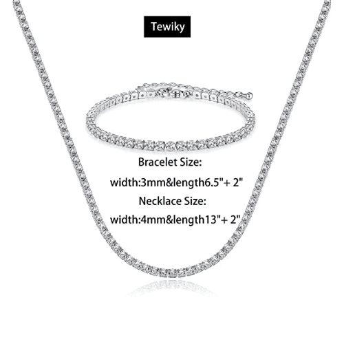 CZ Diamond Tennis Necklace with Bracelet Set