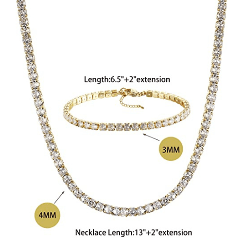 CZ Diamond Tennis Necklace with Bracelet Set