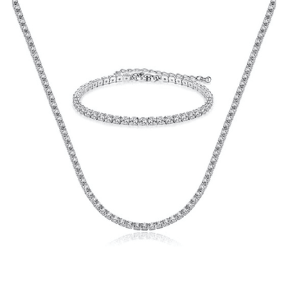 CZ Diamond Tennis Necklace with Bracelet Set