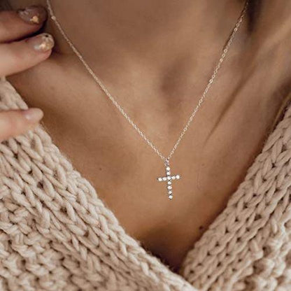 Large CZ Diamond Cross Pendant Necklace