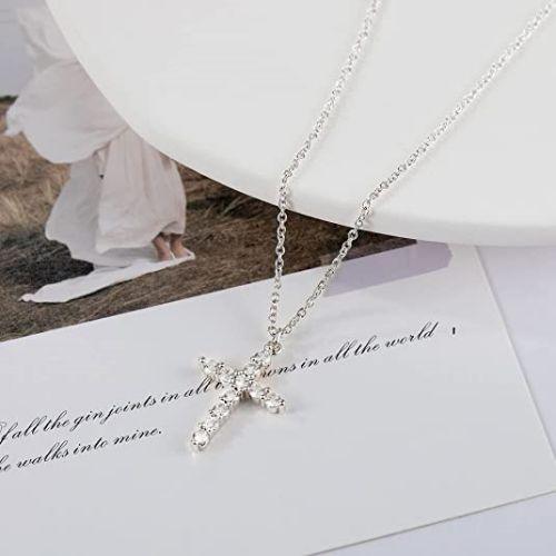 Large CZ Diamond Cross Pendant Necklace