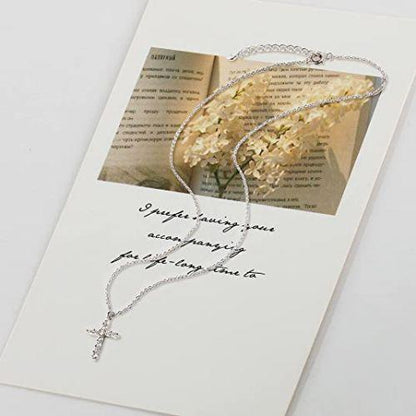 Large CZ Diamond Cross Pendant Necklace