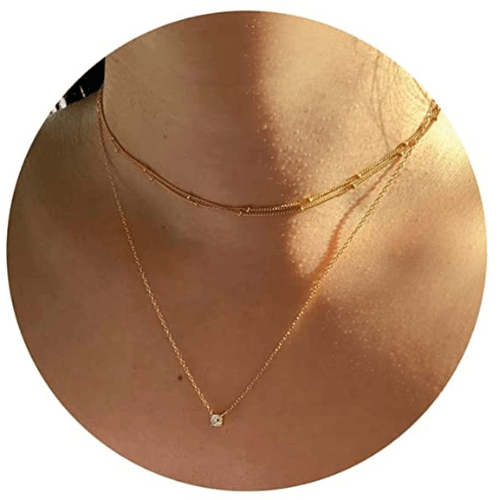 Layered Beads Choker with CZ Pendant Necklace