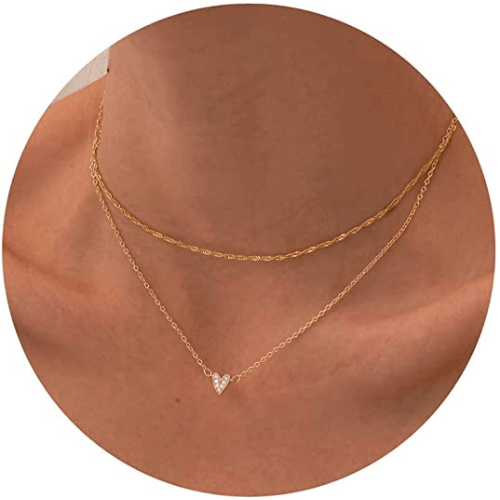 Layered CZ Diamond Heart Necklace