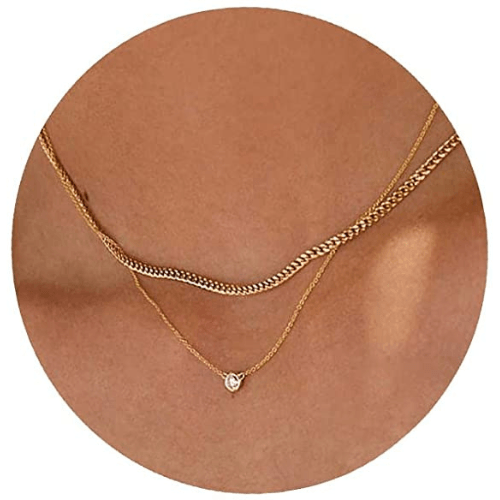 Layered Cuban Chain with CZ Pendant Necklace