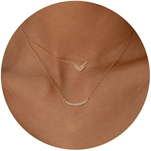 Layered Heart Choker with Curved Bar Necklace