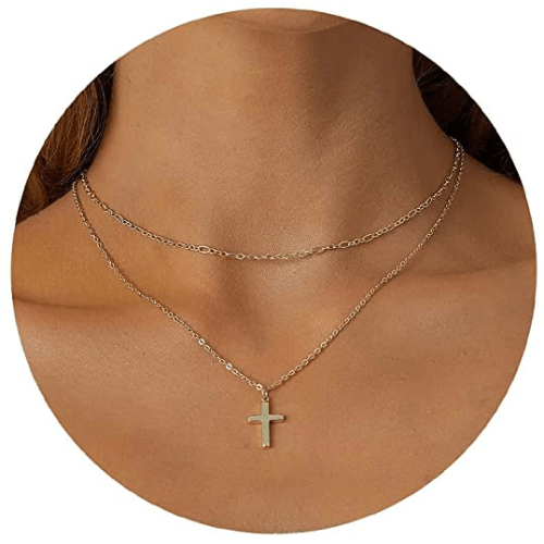 Layered Link with Cross Pendant Necklace