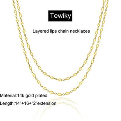 Layered Lips Chain Necklace