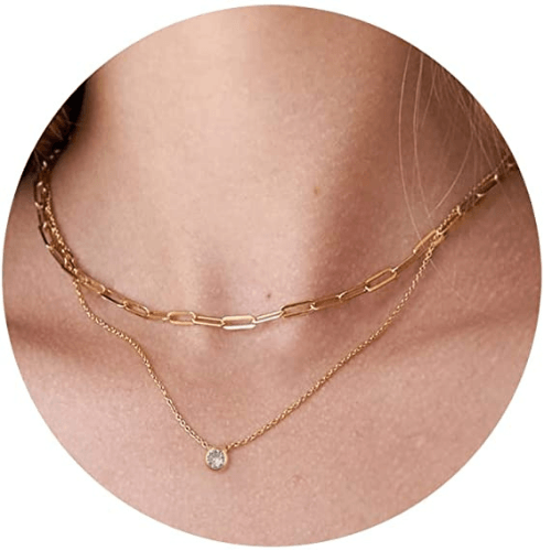 Layered Paperclip Choker with CZ Necklace