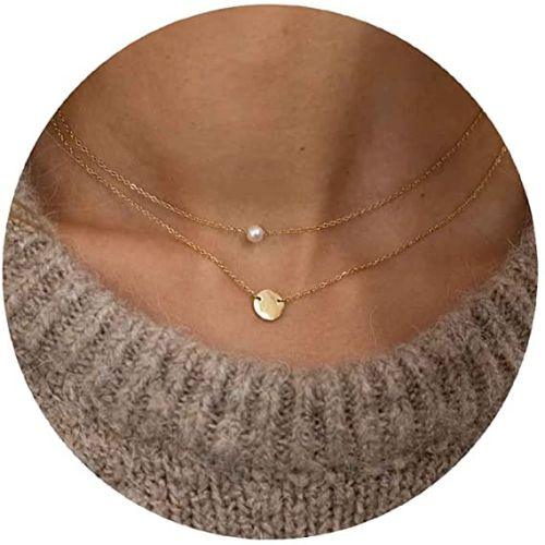 Layered Pearl & Disc Necklace