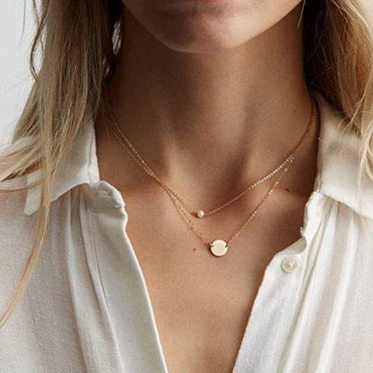 Layered Pearl & Disc Necklace
