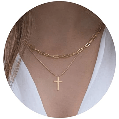 Paperclip Choker with Cross Pendant Necklace
