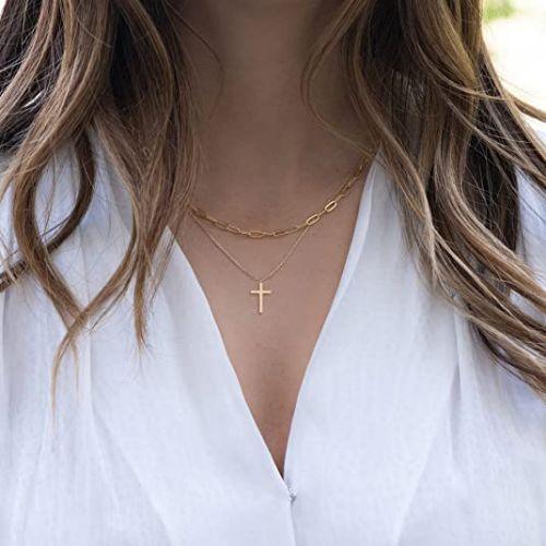Paperclip Choker with Cross Pendant Necklace