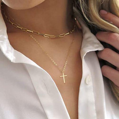Paperclip Choker with Cross Pendant Necklace