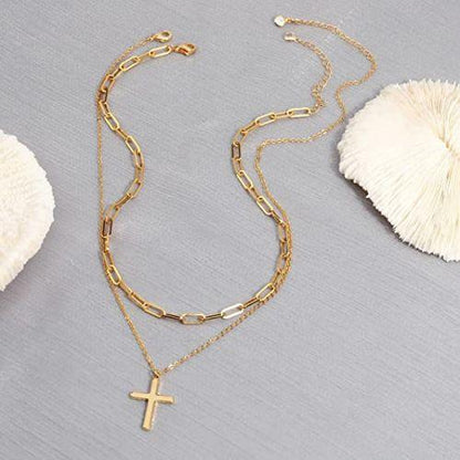 Paperclip Choker with Cross Pendant Necklace