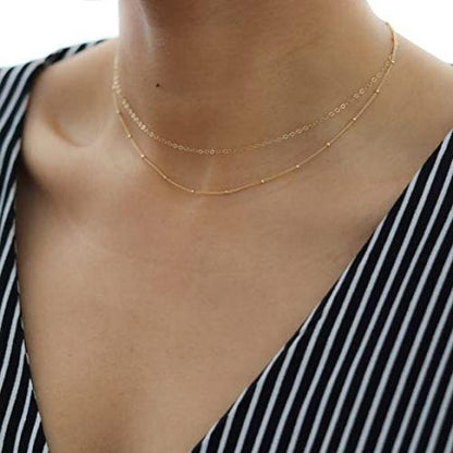 Simple Layered Beaded Chain Necklace