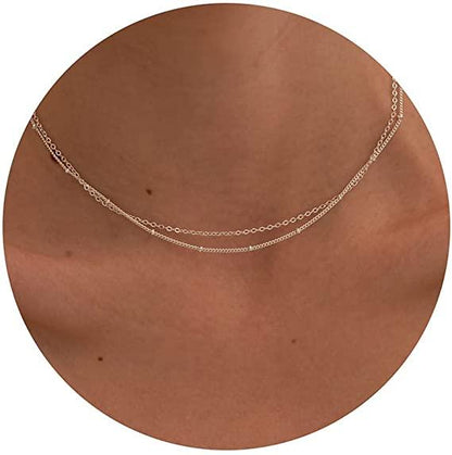 Simple Layered Beaded Chain Necklace