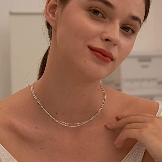 Simple Layered Beaded Chain Necklace