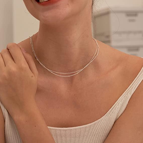 Simple Layered Beaded Chain Necklace