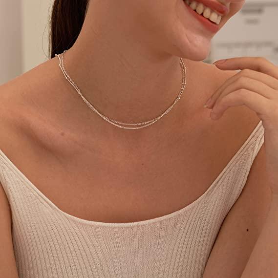 Simple Layered Beaded Chain Necklace